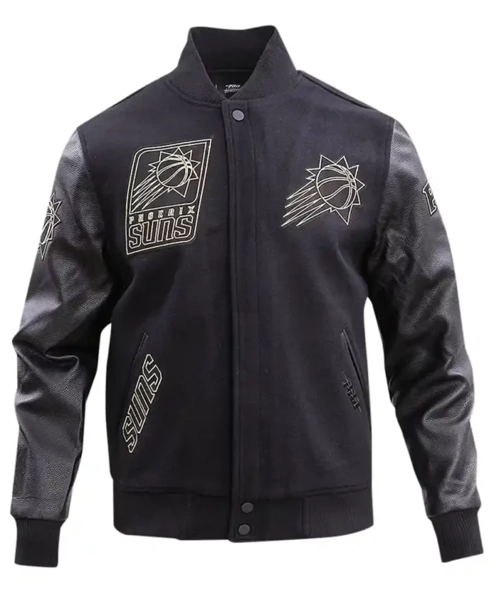 Men's Pro Standard Black Phoenix Suns Gold Stitch Varsity Jacket front
