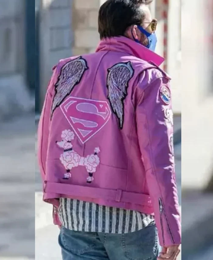 Nicolas Cage Pink biker Leather Jacket back