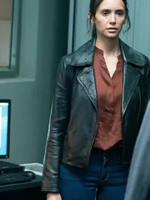 Nina Dobrev The Bricklayer 2024 Black Leather Jacket front