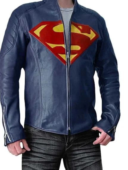 Superman Man Of Steel Blue PU Leather Jacket front