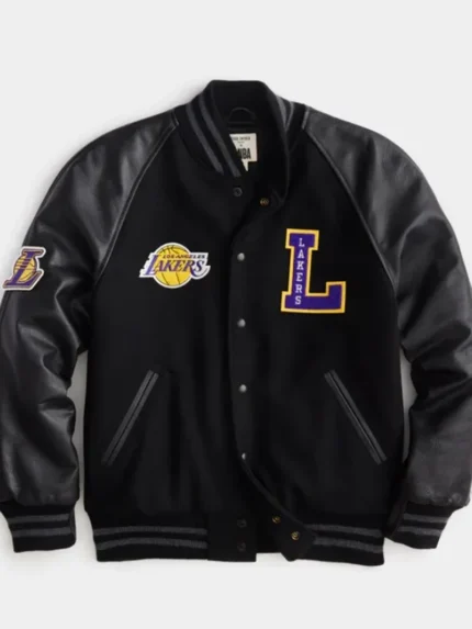 Theo Hahn Los Angeles Lakers Black Varsity Jacket front