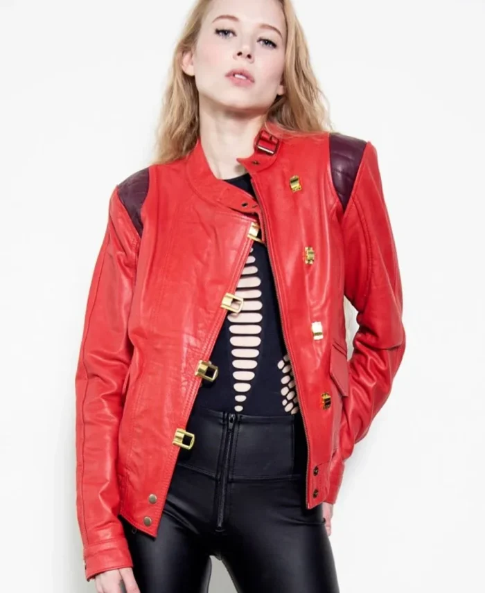 Women's Akira Kaneda Red Biker Leather Jacket front