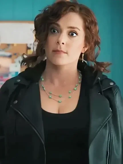 Your Place or Mine 2023 Rachel Bloom Leather Jacket front