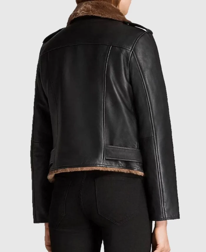 Adah Slim Fit Shearling Biker Leather Jacket back