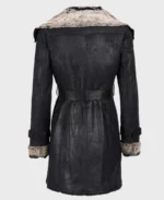 Alana Mid Length Black Shearling Leather Coat back