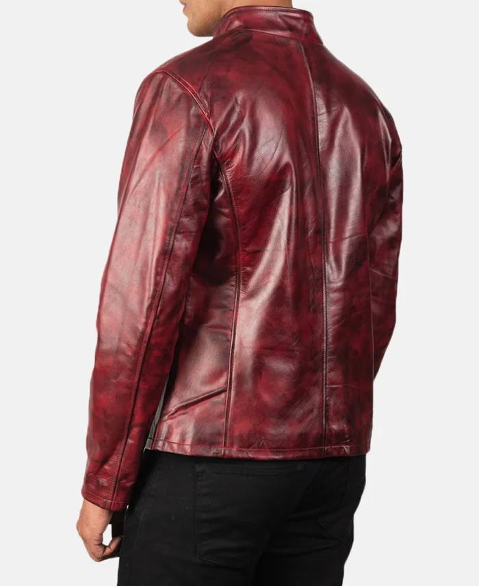 Alex Distressed Burgundy Leather Jacket back