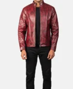 Alex Distressed Burgundy Leather Jacket front