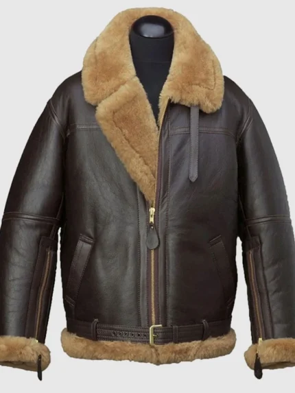Aquaman Arthur Curry Brown Shearling Fur Leather Jacket Front