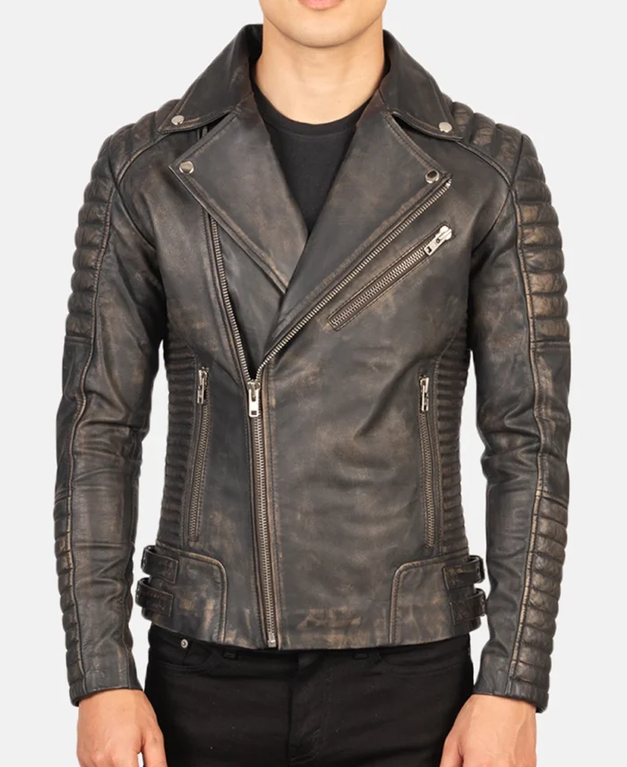 Armand Distressed Brown Leather Biker Jacket front