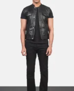 Atlas Moto Black Leather Vest front