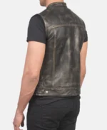 Atlas Moto Distressed Brown Leather Vest back