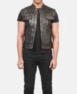 Atlas Moto Distressed Brown Leather Vest front