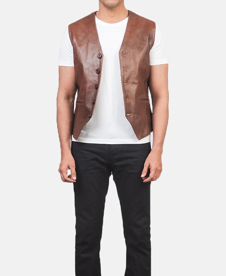Auden Brown Leather Vest front