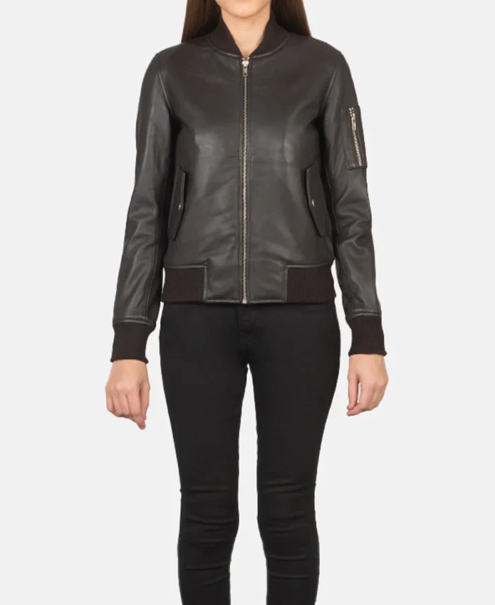 Ava Ma-1 Brown Leather Bomber Jacket front