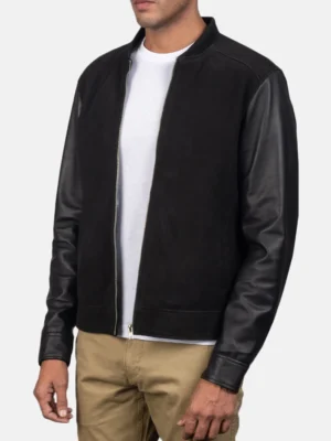 Blain Black Hybrid Bomber Jacket front