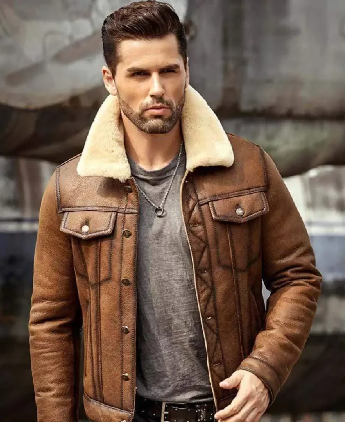 Brown Leather Jacket With Fur