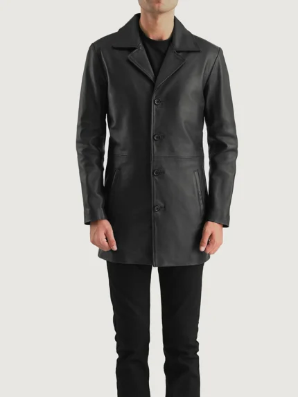 Classmith Black Leather Coat front