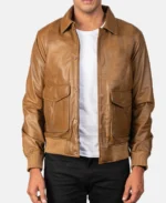 Coffmen Olive Brown A2 Leather Bomber Jacket front