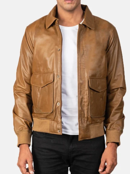 Coffmen Olive Brown A2 Leather Bomber Jacket front