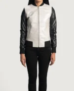 Cole Silver Leather Bomber Jacket front