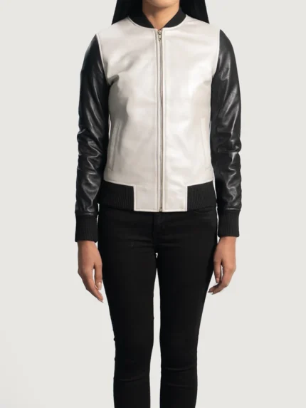 Cole Silver Leather Bomber Jacket front