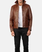 Columbus Brown Leather Bomber Jacket front