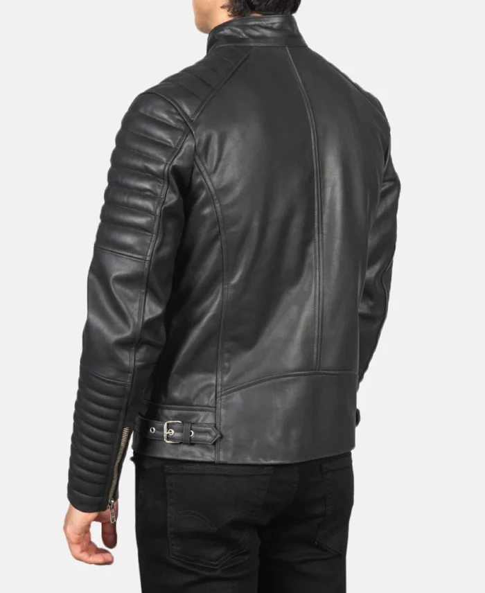 Damian Black Leather Biker Jacket back