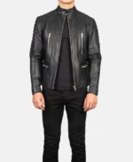 Damian Black Leather Biker Jacket front
