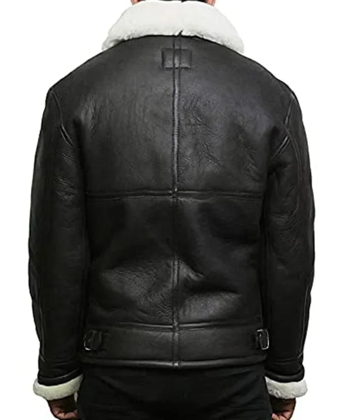 Dominique Aviator RAF Shearling Sheepskin Black Jacket back