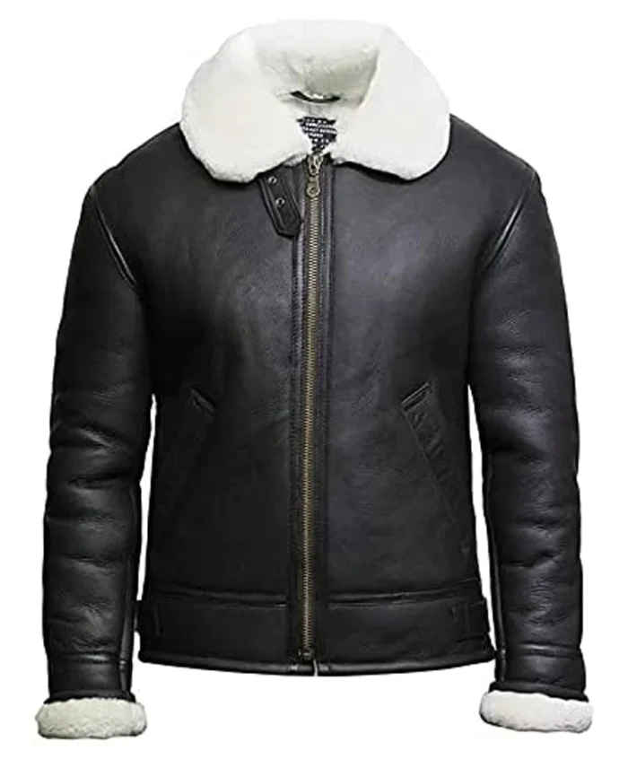 Dominique Aviator RAF Shearling Sheepskin Black Jacket front