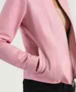 Elixir Pink Collarless Leather Jacket side