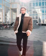 Evans-SF Bomber Sheep Leather Shearling Fur Brown Jacket front