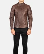 Faisor Brown Leather Biker Jacket front