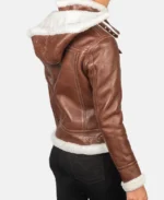 Fiona Brown Hooded Shearling Leather Jacket back