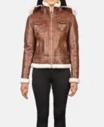Fiona Brown Hooded Shearling Leather Jacket front