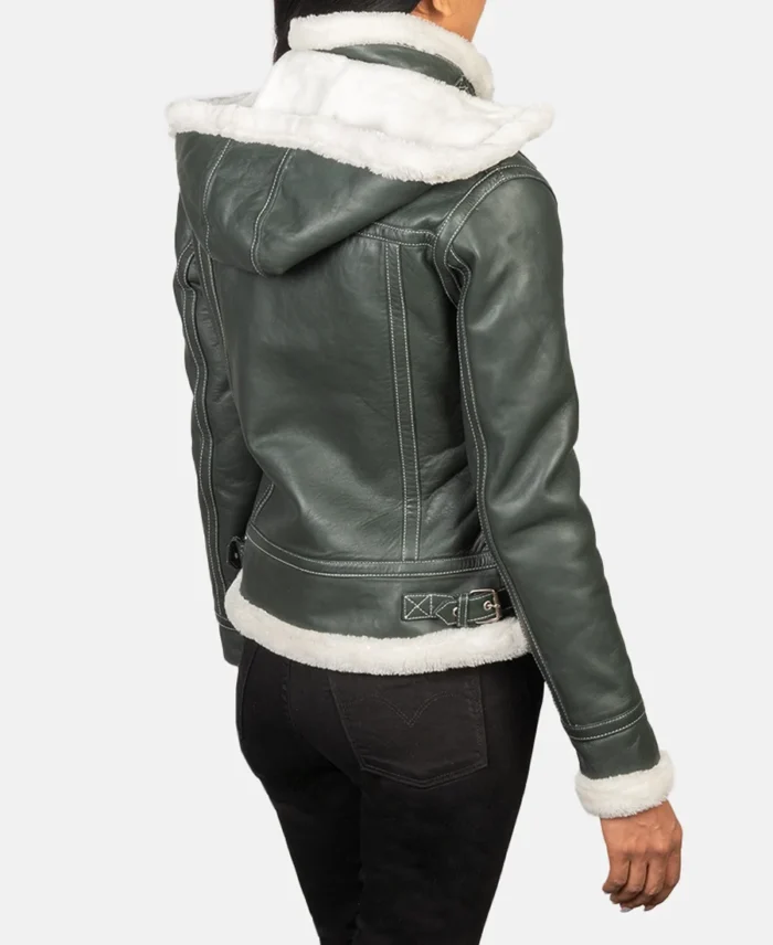 Fiona Green Hooded Shearling Leather Jacket back