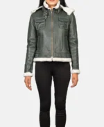 Fiona Green Hooded Shearling Leather Jacket front