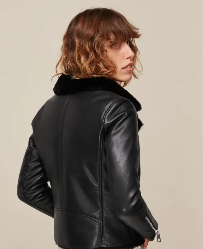 Fur Lined black Leather Jacket