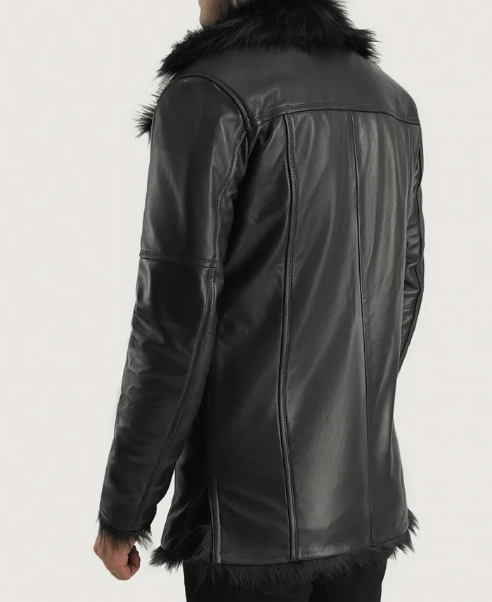 Furcliff Black Leather Coat back