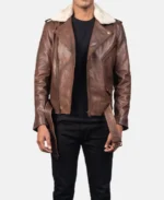 Furton Brown Leather Biker Jacket front