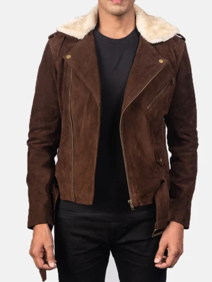 Furton Mocha Suede Biker Jacket front