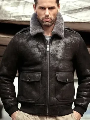 Gabriel Distressed Black G-1 Bomber Leather Jacket front