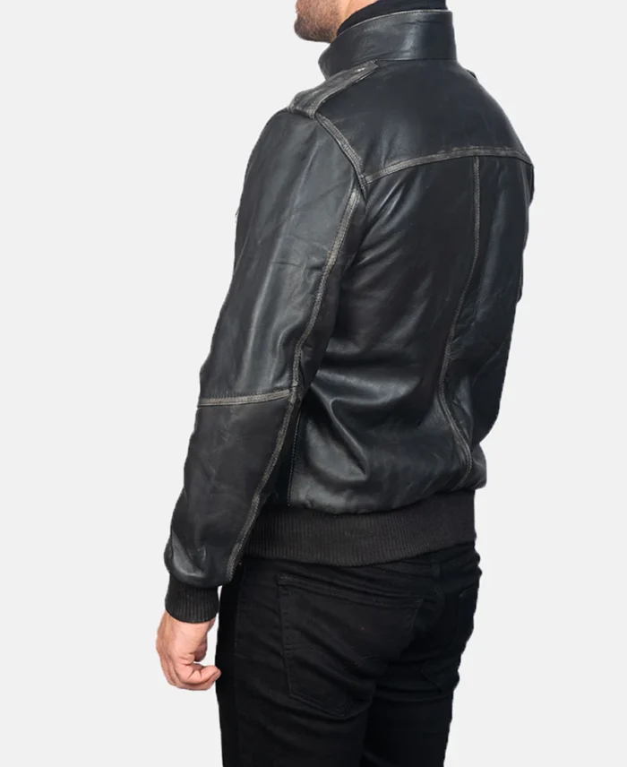 Glen Street Black Leather Bomber Jacket back