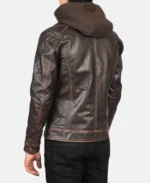 Hector Vintage Brown Hooded Leather Biker Jacket back