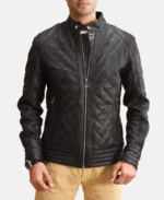 Henry Quilted Black Leather Jacket front