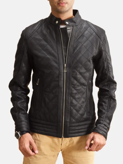 Henry Quilted Black Leather Jacket front