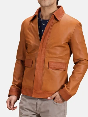 Hubert Tan Brown Leather Jacket front