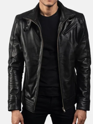 Legacy Black Leather Biker Jacket front