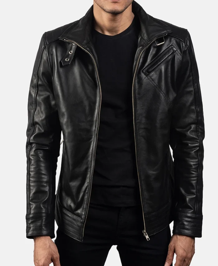 Legacy Black Leather Biker Jacket front