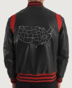 Liberte USA Black Leather Varsity Jacket back
